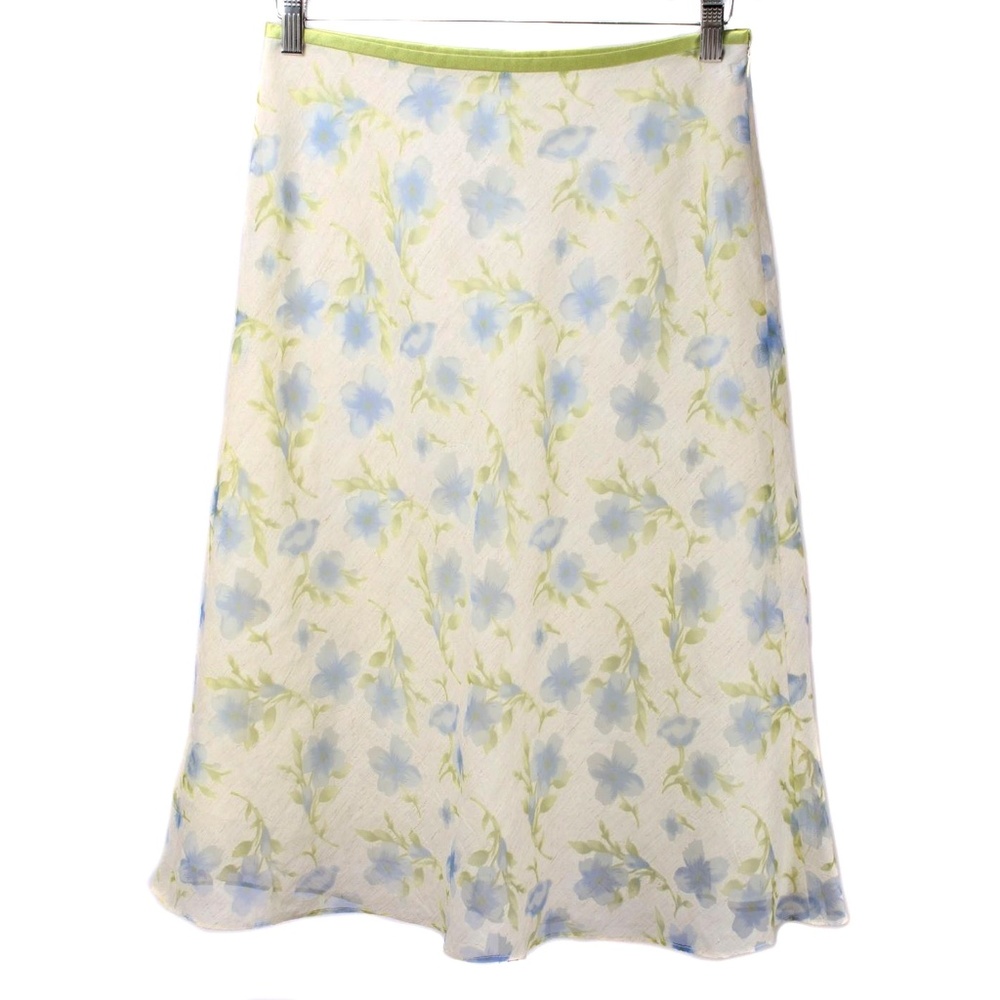 FABIO CALIANDRO Beige & Green Floral Pattern A-Line Skirt Women's Size 8